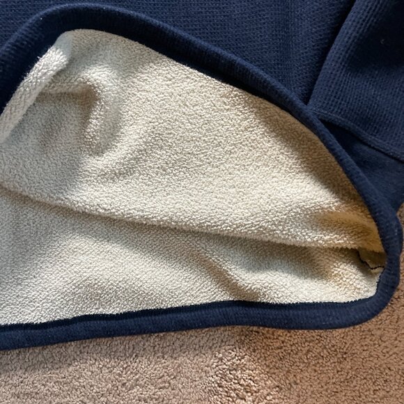 LL Bean Mens L Katahdin Iron Works Bonded Waffle Fleece Henley Navy 1/4 Snap - Picture 7 of 7